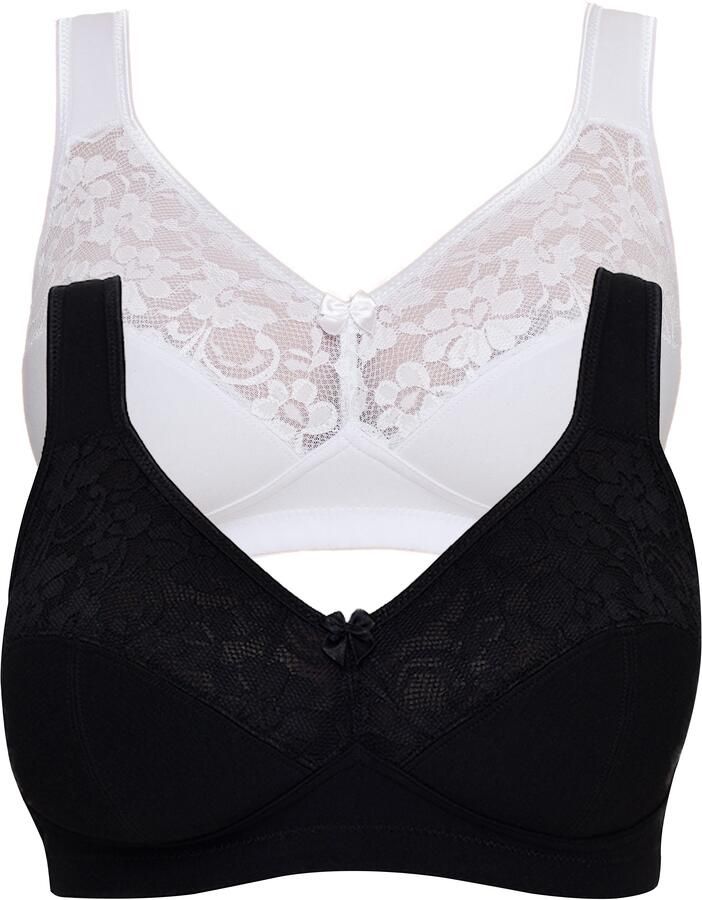 Susa Beugelloze-bh Basic Kant genaaide cups katoenmix elastisch bh-set (Set van 2)