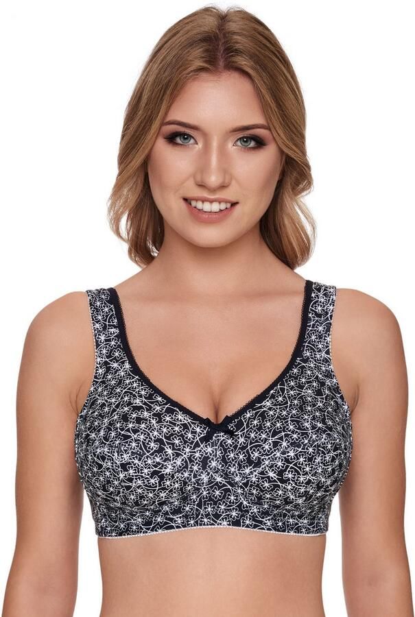 Susa Beugelloze-bh Prints brede ontlastingbanden bloemmotief genaaide cups elastisch - Foto 3