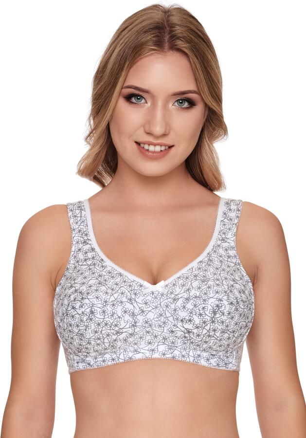 Susa Beugelloze-bh Prints brede ontlastingbanden bloemmotief genaaide cups elastisch - Foto 4