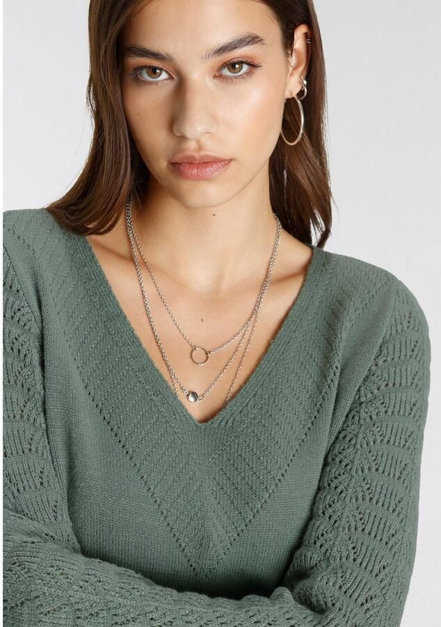 Tamaris Gebreide jurk met v-hals en ajourpatroon van viscosemix - Foto 2