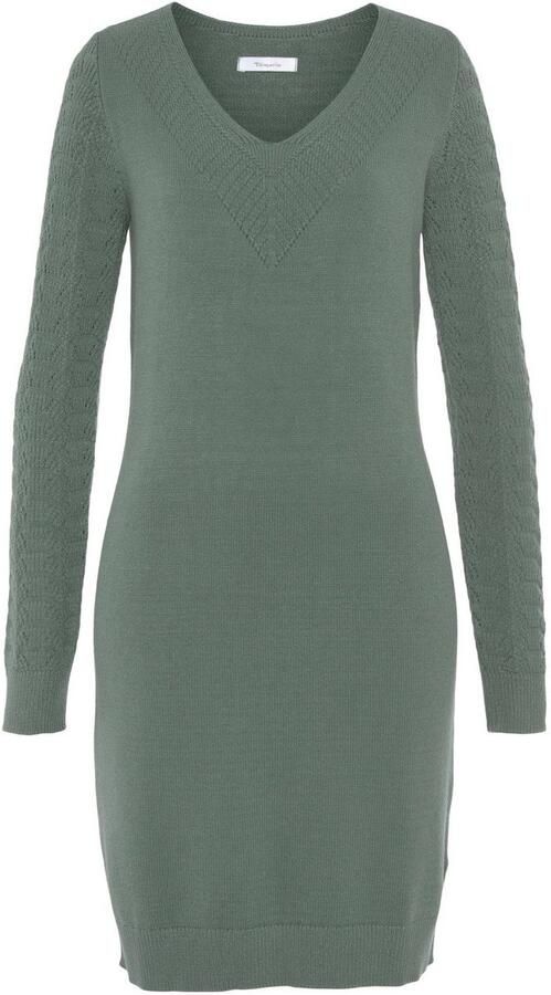 Tamaris Gebreide jurk met v-hals en ajourpatroon van viscosemix - Foto 6
