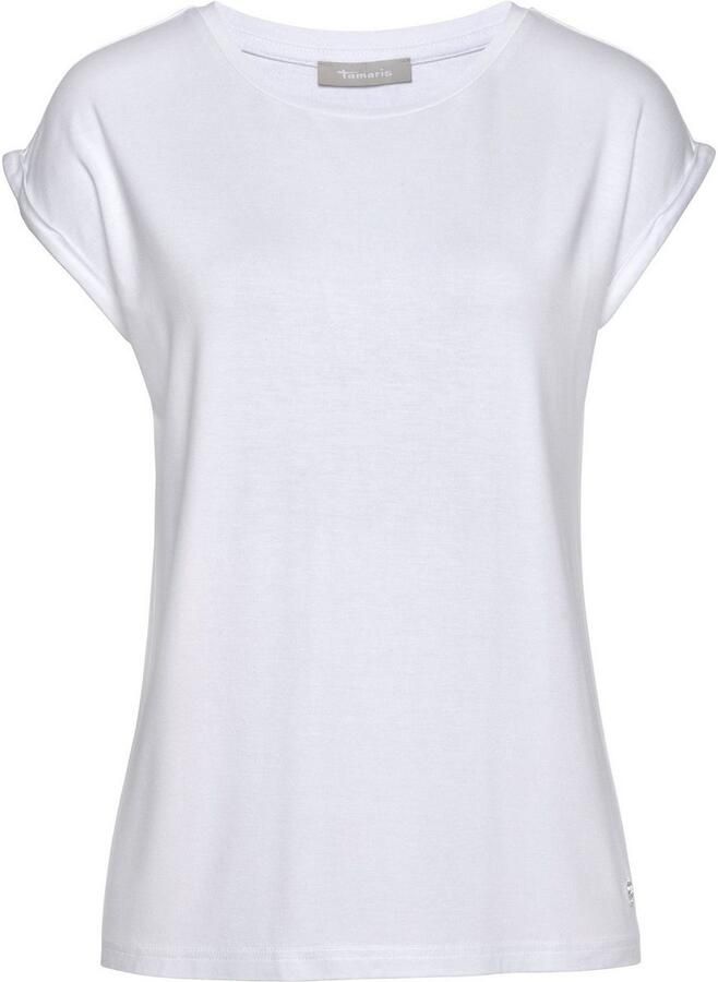 Tamaris T-shirt met ronde halslijn en oversized mouwen