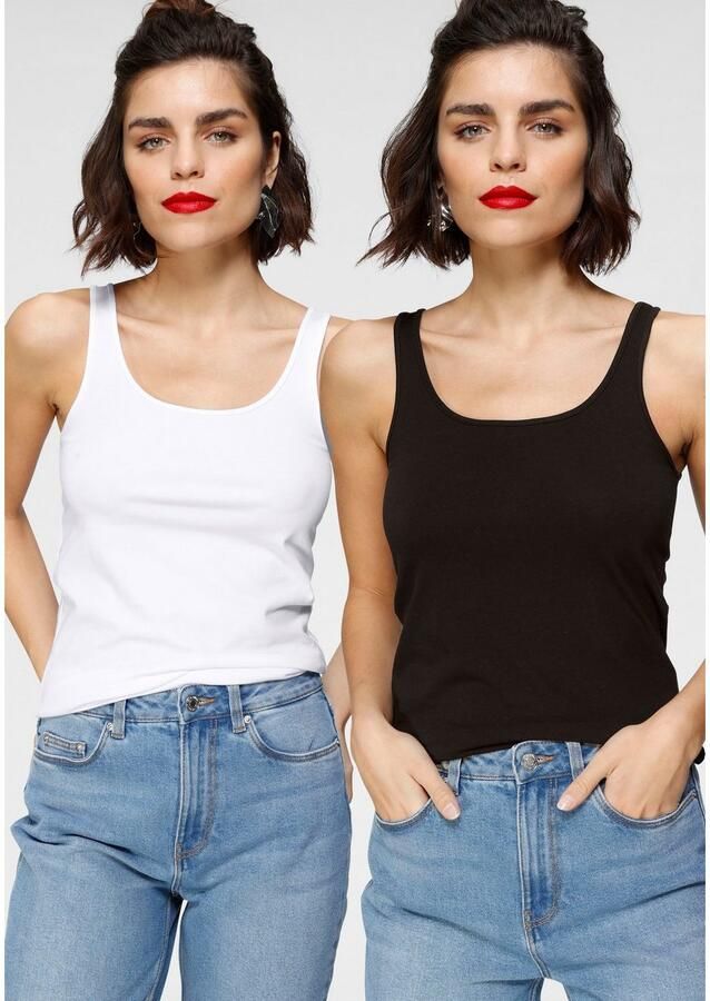 Tamaris Tanktop van katoenmix in set (Set van 2)
