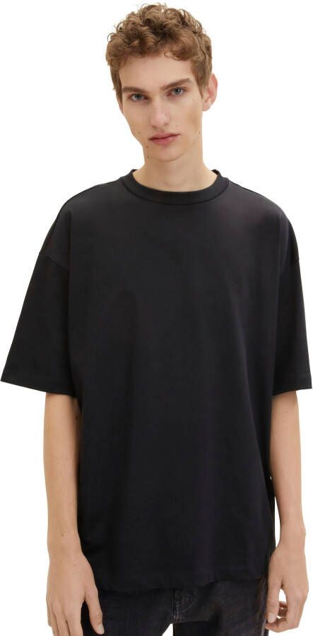 Tom Tailor Oversized Katoenen Jersey T-Shirt met Logo Print Black Heren