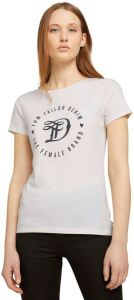 Tom Tailor Denim Shirt met korte mouwen met grote ronde logoprint in contrastkleur