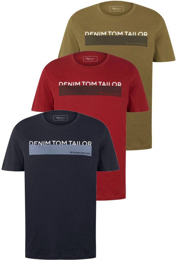 Tom Tailor Denim T-shirt in verschillende kleuren (set 3-delig)