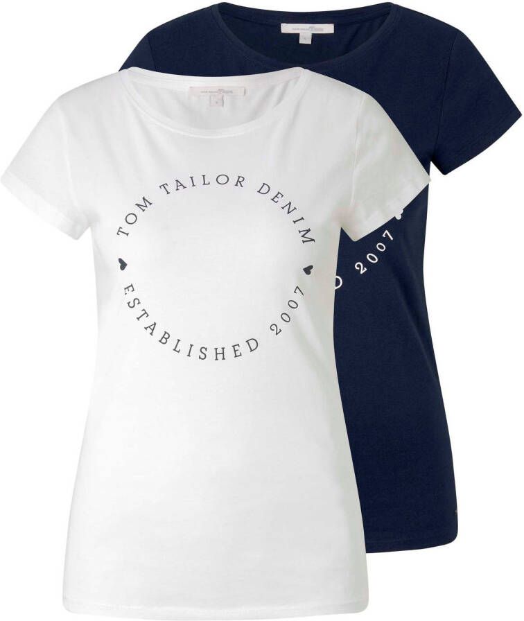 Tom Tailor Denim T-shirt met logo print (set 2-delig Set van 2)