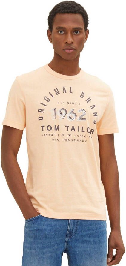 Tom Tailor Gestreept T-shirt met Print Orange Heren