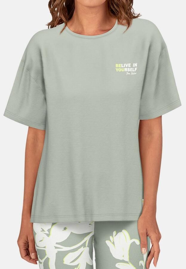 Tom Tailor Capripyjama Kenmare met patroon korte mouwen ronde hals lange broek viscosemix (2-delig)