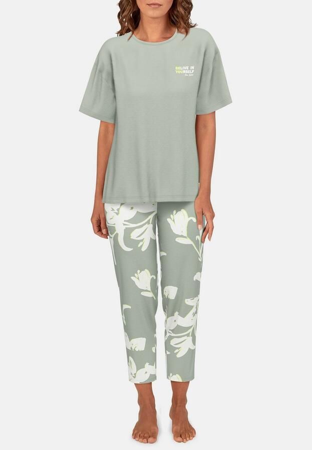 Tom Tailor Capripyjama Kenmare met patroon korte mouwen ronde hals lange broek viscosemix (2-delig) - Foto 2