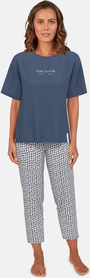 Tom Tailor Capripyjama Westport met print korte mouwen ronde hals lange broek katoenmix (2-delig) - Foto 5