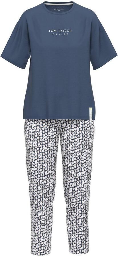 Tom Tailor Capripyjama Westport met print korte mouwen ronde hals lange broek katoenmix (2-delig) - Foto 4