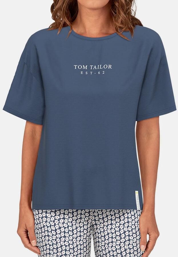 Tom Tailor Capripyjama Westport met print korte mouwen ronde hals lange broek katoenmix (2-delig)