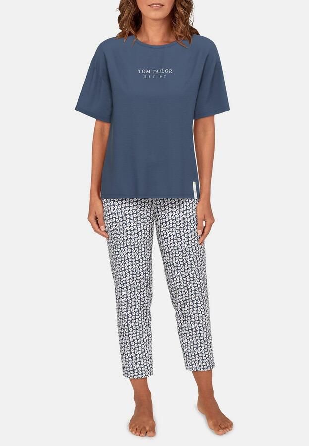 Tom Tailor Capripyjama Westport met print korte mouwen ronde hals lange broek katoenmix (2-delig) - Foto 2