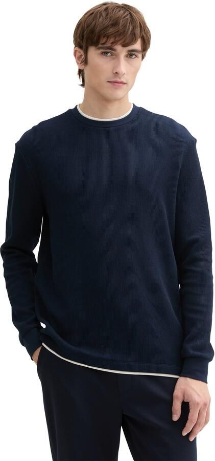 Tom Tailor Denim 2-in-1-shirt met lange mouwen met ribstructuur - Foto 5