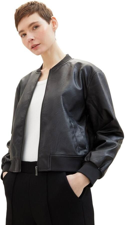 Tom Tailor Denim Blouson Bomberjack van kunstleer met insteekzakken - Foto 3