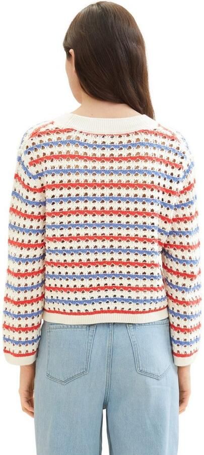Tom Tailor Denim Gebreide trui in streep-look en met v-halslijn - Foto 4