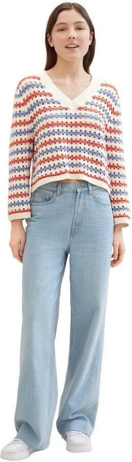 Tom Tailor Denim Gebreide trui in streep-look en met v-halslijn - Foto 5