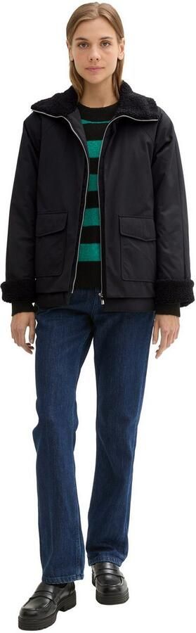 Tom Tailor Denim Regular fit jack met opgestikte klepzakken en teddybont - Foto 4