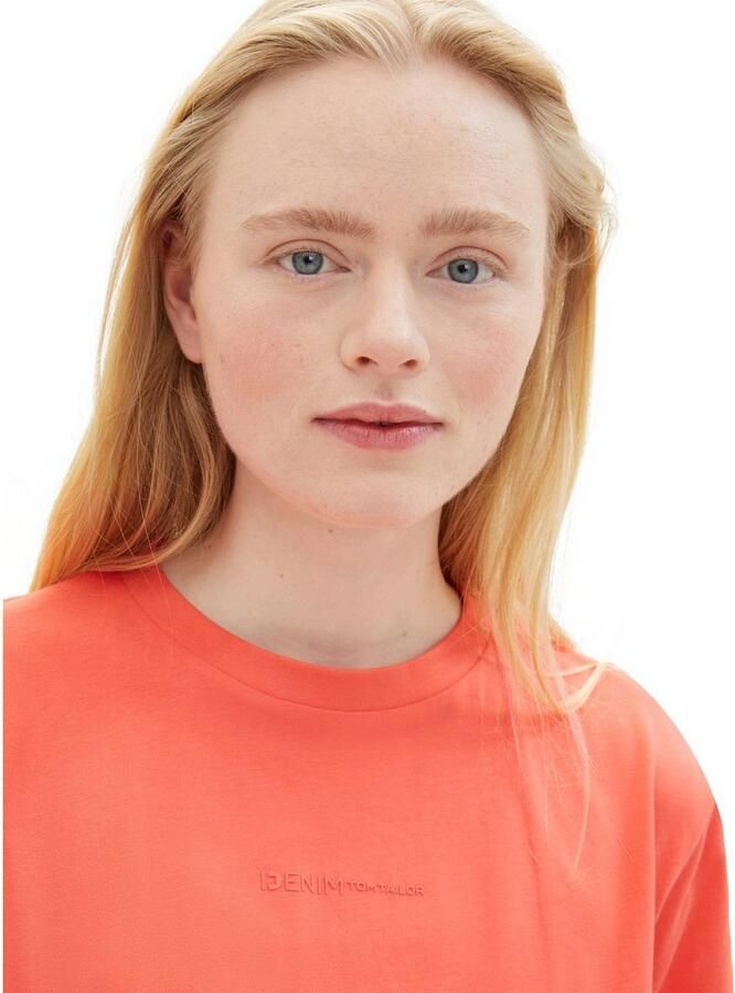 Tom Tailor Denim Shirt met korte mouwen Basic T-shirt met ronde hals en logo-embossing