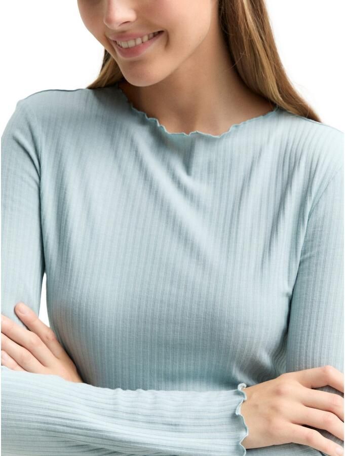 Tom Tailor Denim Shirt met lange mouwen met golvende zoom - Foto 3