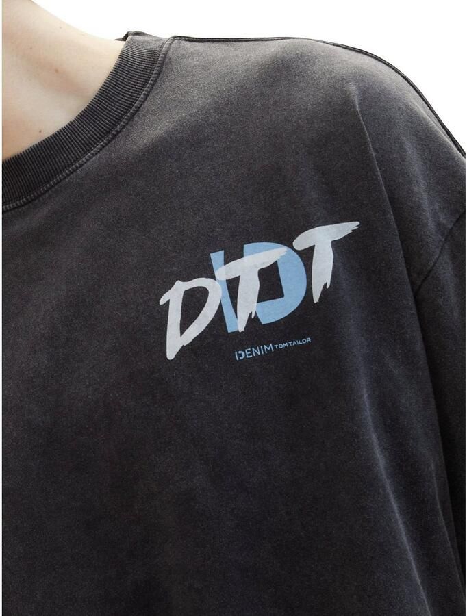 Tom Tailor Denim Shirt met print Oversize en met print voor en achterkant