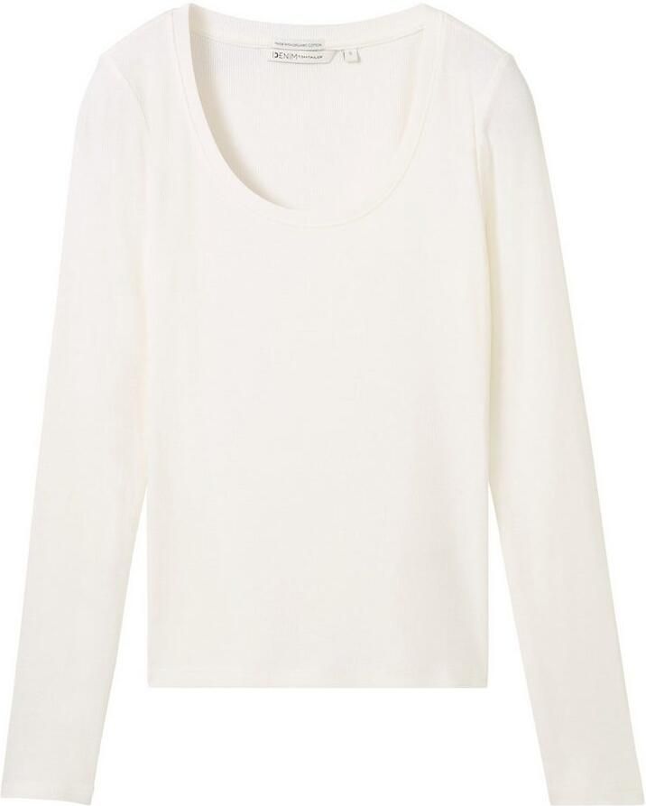 Tom Tailor Denim Getailleerd en geribd shirt met lange mouwen en biologisch katoen