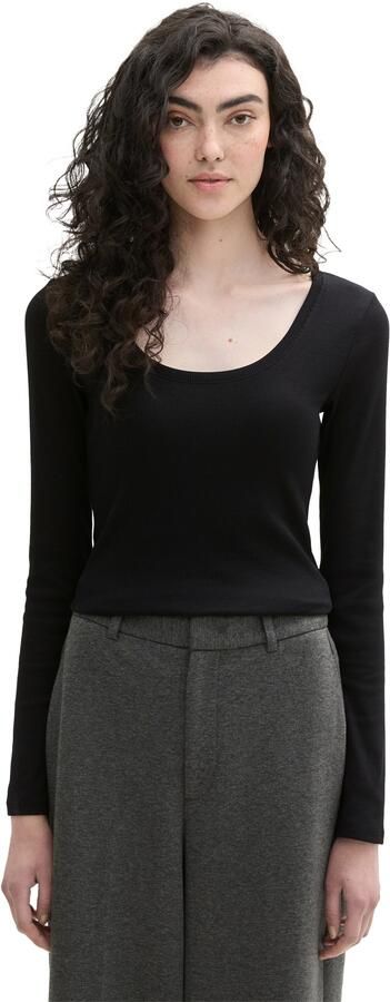 Tom Tailor Denim Getailleerd en geribd shirt met lange mouwen en biologisch katoen - Foto 5