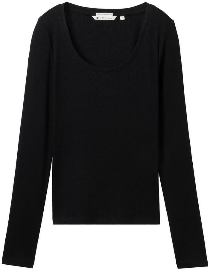 Tom Tailor Denim Getailleerd en geribd shirt met lange mouwen en biologisch katoen