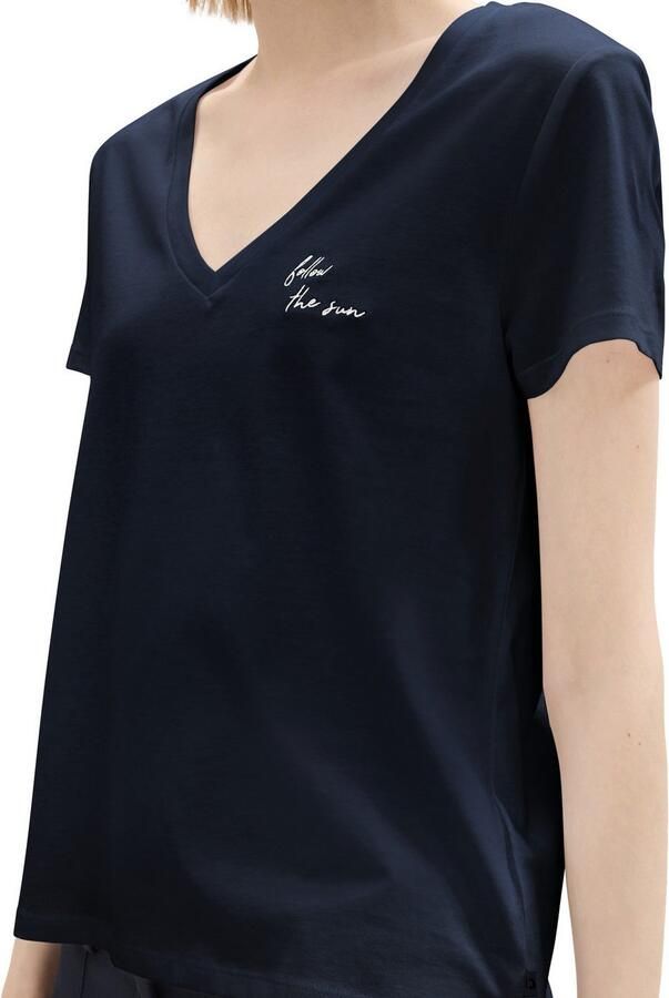 Tom Tailor Denim Shirt met V-hals met statement-prints (set 2-delig)