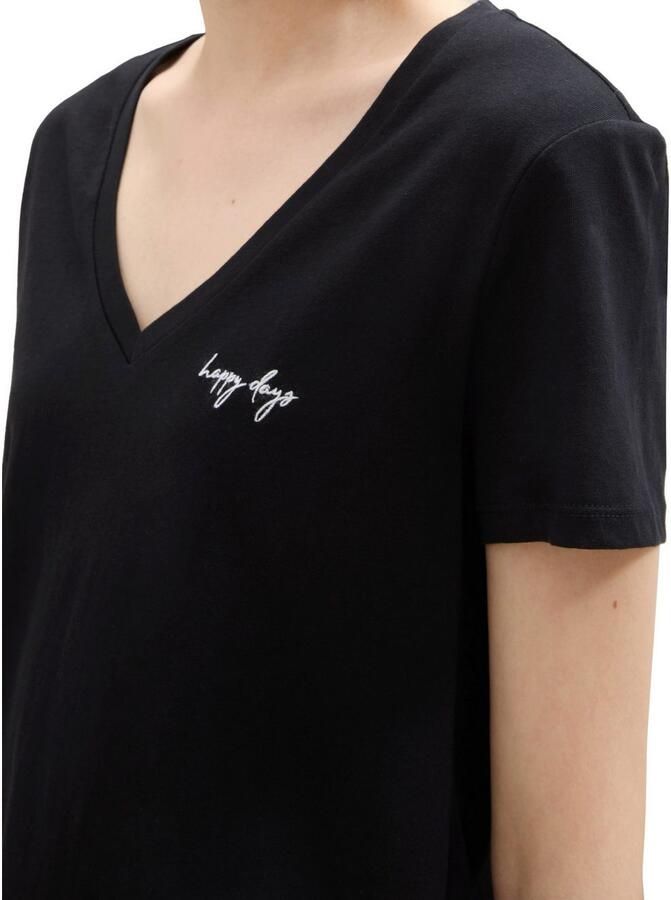 Tom Tailor Denim Shirt met V-hals met statement-prints (set 2-delig)