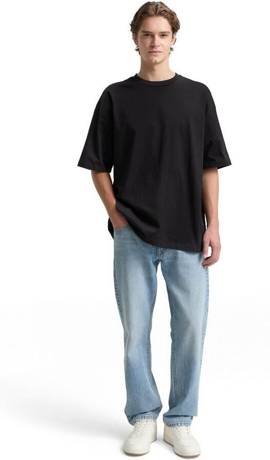 Tom Tailor Oversized Katoenen Jersey T-Shirt met Logo Print Black Heren