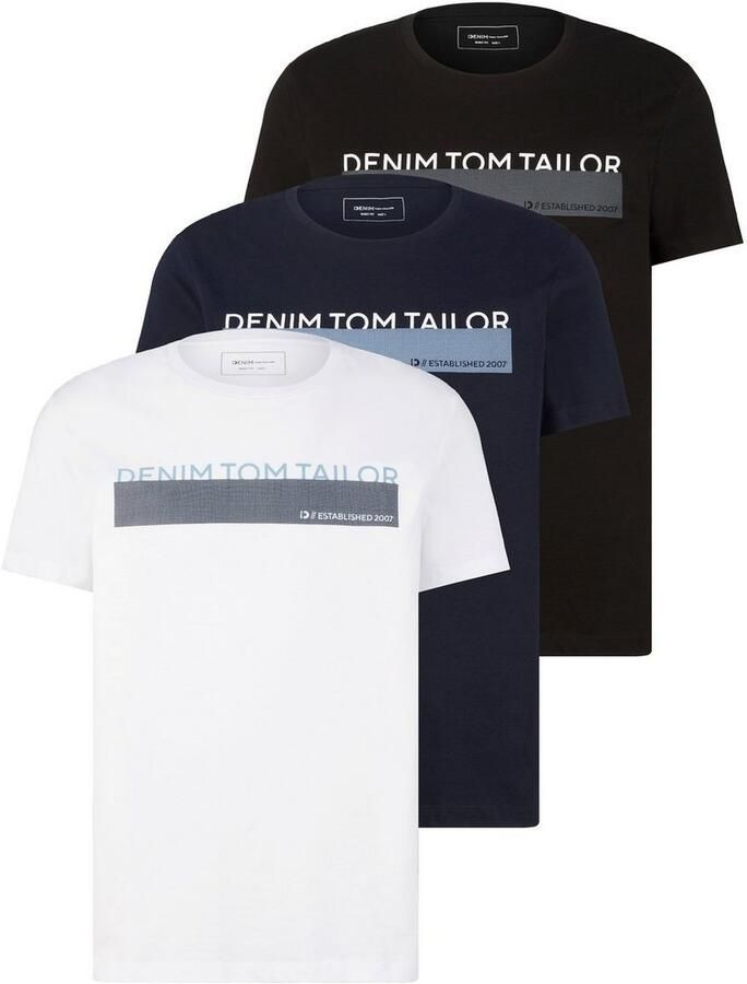 Tom Tailor Denim T-shirt in verschillende kleuren (set 3-delig)