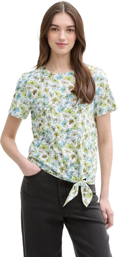 Tom Tailor Denim T-shirt met minimalprint en zij-knoop - Foto 6