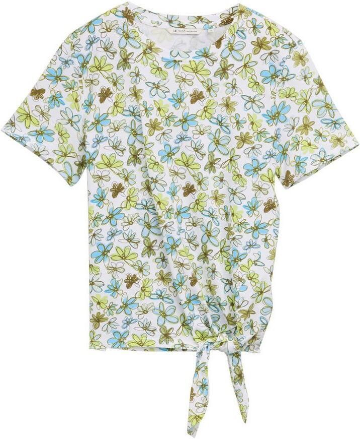 Tom Tailor Denim T-shirt met minimalprint en zij-knoop