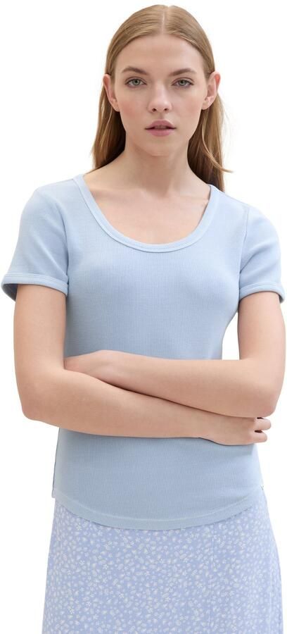 Tom Tailor Denim T-shirt met rib-look en diepe ronde halslijn - Foto 6