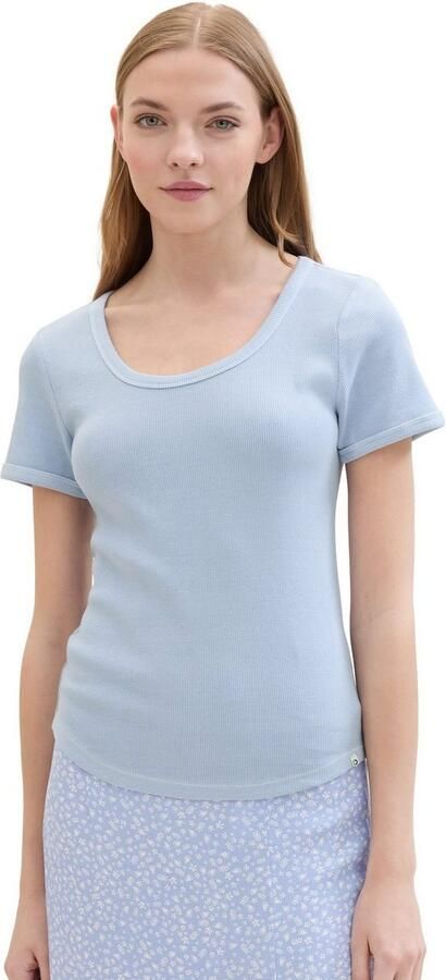 Tom Tailor Denim T-shirt met rib-look en diepe ronde halslijn - Foto 4