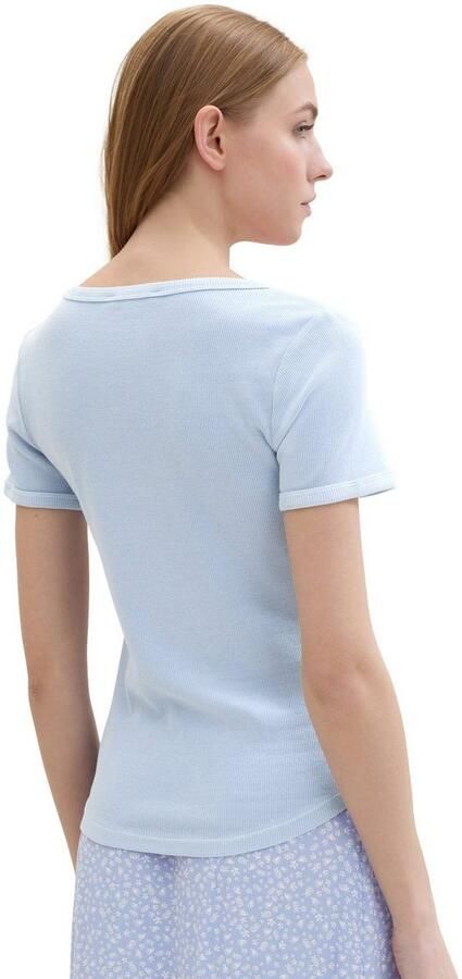 Tom Tailor Denim T-shirt met rib-look en diepe ronde halslijn - Foto 3