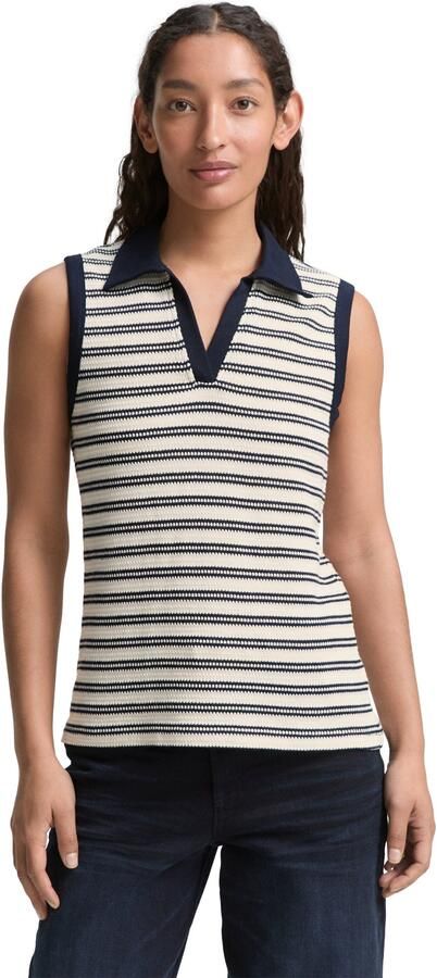 Tom Tailor Gebreide top in streepjes-look en met polokraag - Foto 6