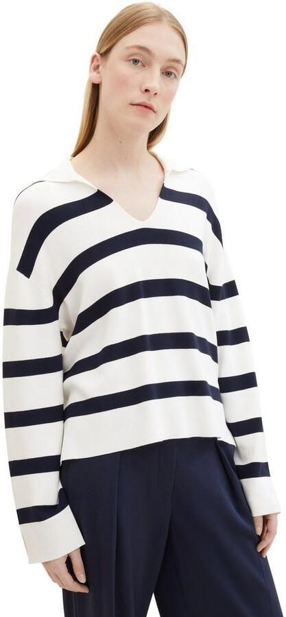 Tom Tailor Gebreide trui gestreept en met troyer - Foto 3