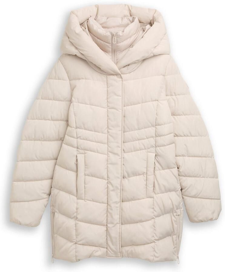 Tom Tailor Regular fit gewatteerde lange jas met capuchon