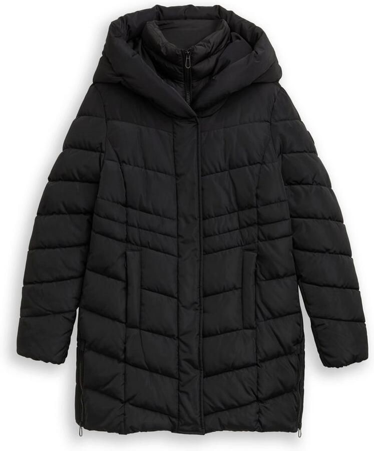 Tom Tailor Regular fit gewatteerde lange jas met capuchon