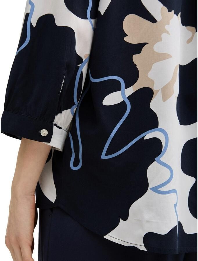 Tom Tailor Loose fit blouse met korte mouwen van pure viscose met all-over motief