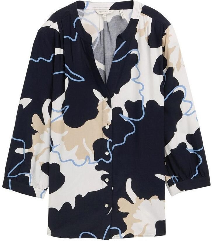 Tom Tailor Loose fit blouse met korte mouwen van pure viscose met all-over motief - Foto 2