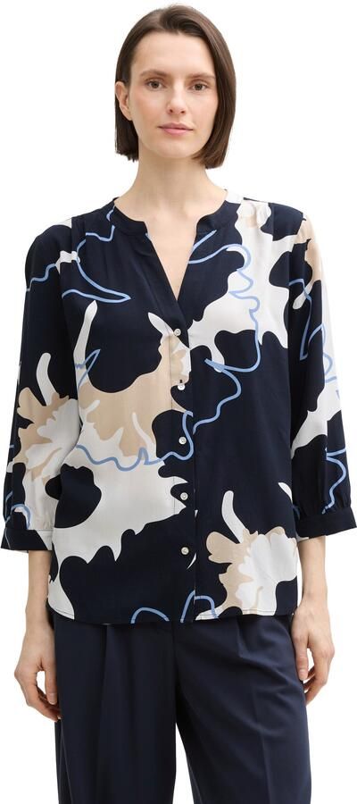 Tom Tailor Loose fit blouse met korte mouwen van pure viscose met all-over motief - Foto 3