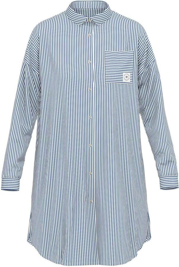 Tom Tailor Nachthemd Manilla met knoopsluiting kraag v-hals lange mouw ademend los - Foto 3