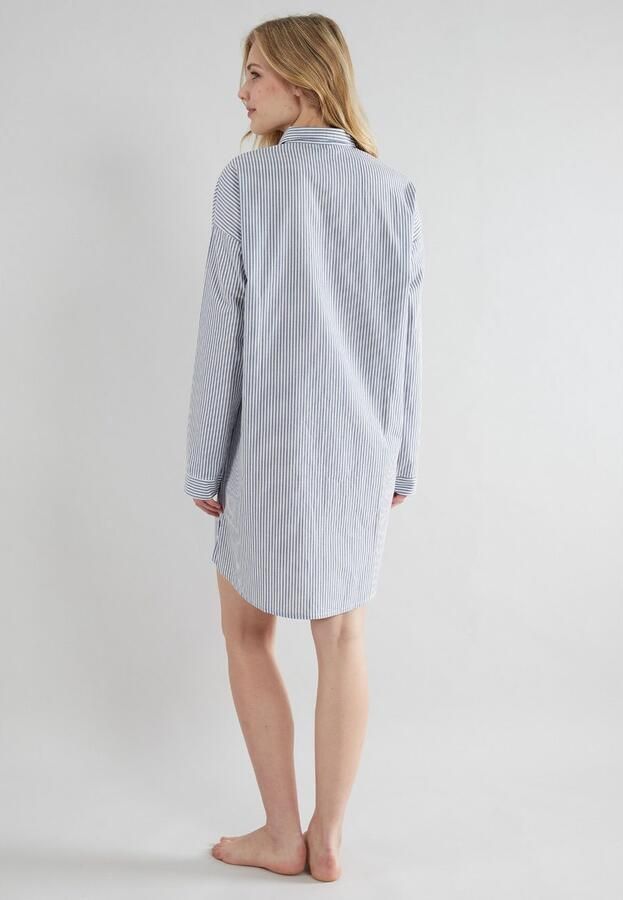 Tom Tailor Nachthemd Manilla met knoopsluiting kraag v-hals lange mouw ademend los - Foto 2