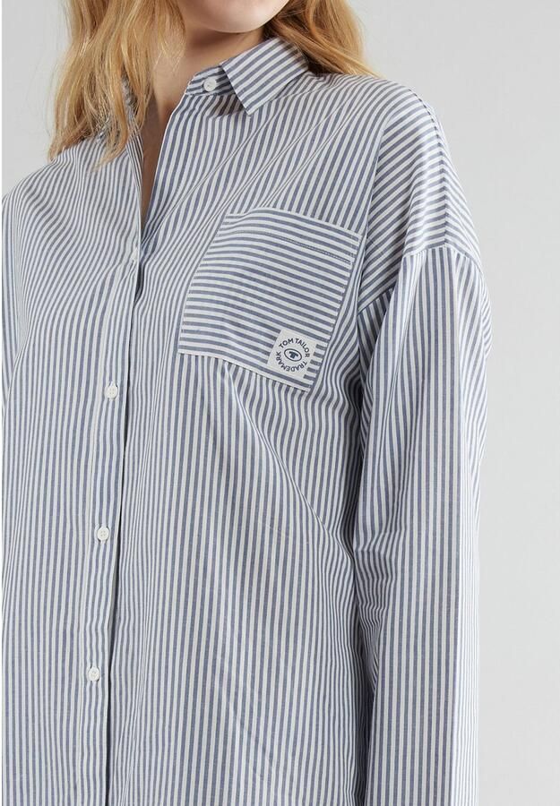 Tom Tailor Nachthemd Manilla met knoopsluiting kraag v-hals lange mouw ademend los