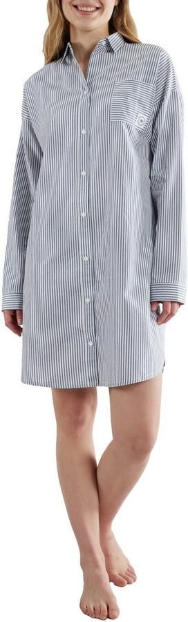 Tom Tailor Nachthemd Manilla met knoopsluiting kraag v-hals lange mouw ademend los - Foto 5