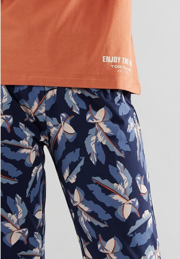 Tom Tailor Pyjama illa met patroon lange mouwen ronde hals lange broek katoenmix (2-delig)